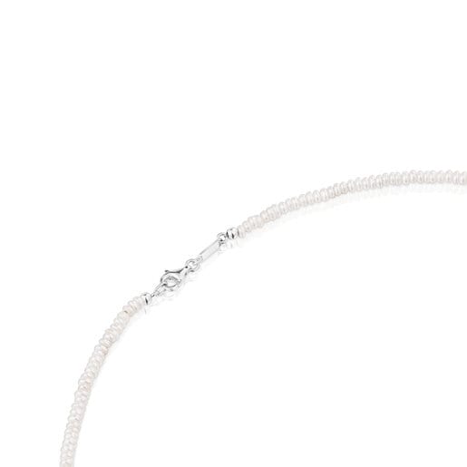 Short cultured pearl Necklace with motifs in silver Bold Motif