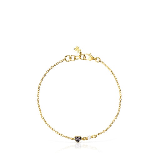 Pulsera con baño de oro 18 kt sobre plata con corazón de amatistas TOUS New Motif