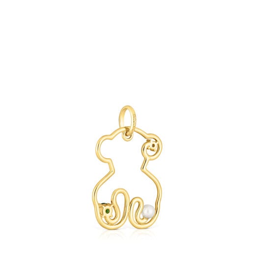 Gold Tsuri Bear pendant with gemstones and a cultured pearl | TOUS