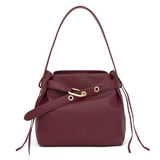 バーガンディーカラーのミディアム・レザーショルダーバッグ TOUS Hold