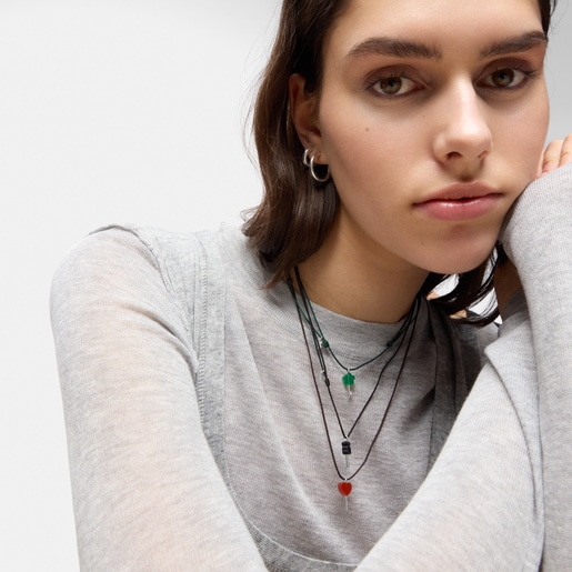 Silver, green nylon and chalcedony Necklace TOUS Unlock