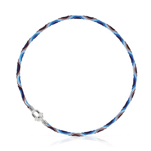 Elastische Halskette/Armband TOUS MANIFESTO aus Silber mit Kordel in Blau und Flieder