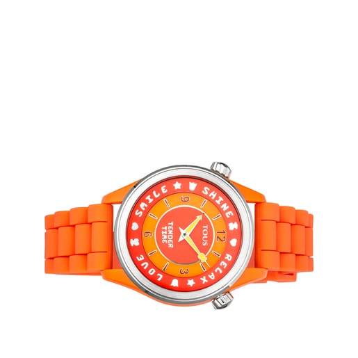 Orologio analogico Tender Time in acciaio con cinturino in silicone arancione