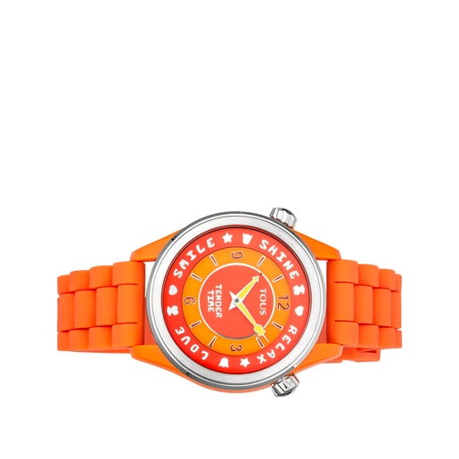 Montre Tender Time en acier avec bracelet en silicone orange