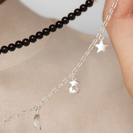 Collier double Magic Nature en argent et onyx