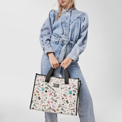 Beige and black cotton TOUS Samba Tote bag