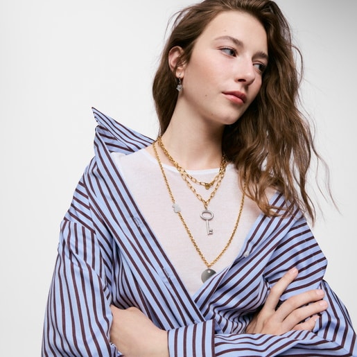 Long two-tone steel chain Necklace with key charm TOUS Charming