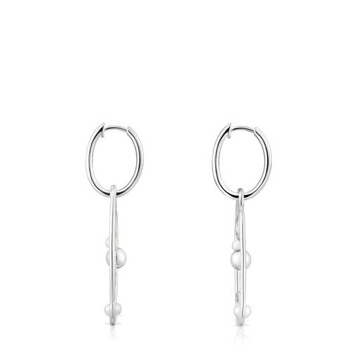 Silver Tsuri Hoop earrings with cultured pearls