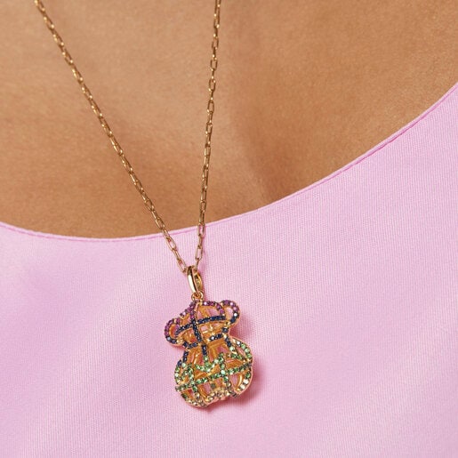 Dije grande Costura con baño de oro 18 kt sobre plata y gemas