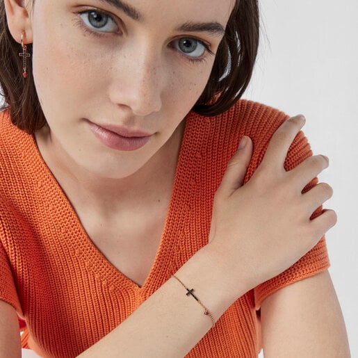 ゴールドコーティングシルバー・ローズと宝石のブレスレット Motif