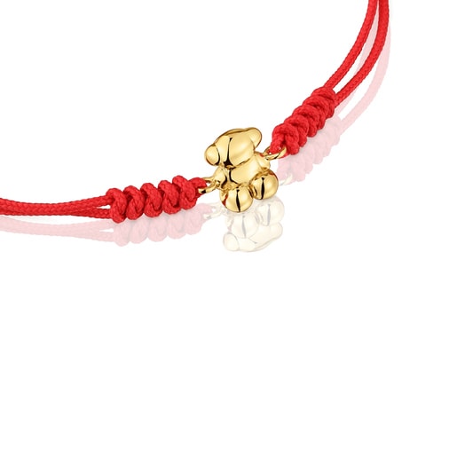 Bracelet en nylon rouge et ourson en or Bold Bear
