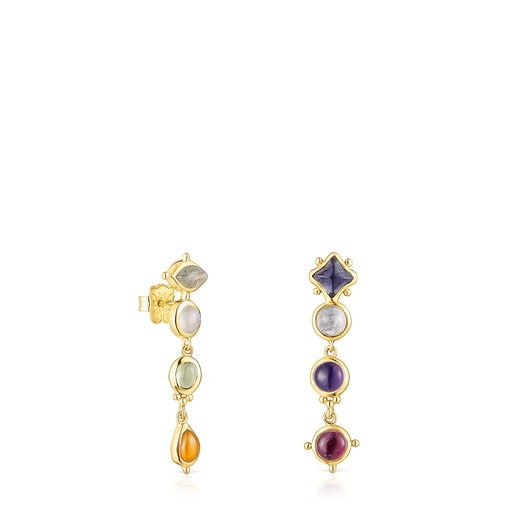 Long silver vermeil Magic Nature Earrings with gemstones