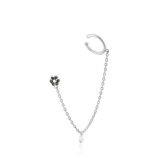 Earcuff in argento con fiore in cromo diopside e perla TOUS New Motif