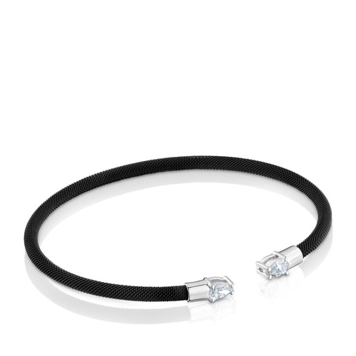Platinum, black steel and lab-grown diamonds Bangle TOUS Mesh LGD