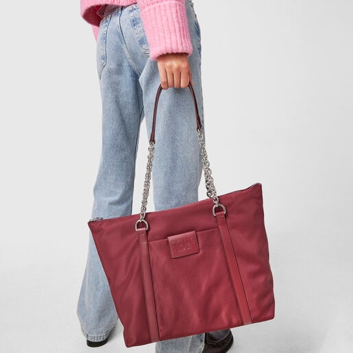 Large burgundy Empire Soft Chain Tote bag