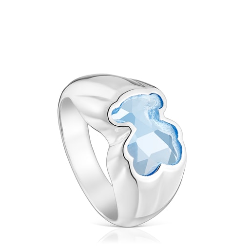 Anello medio in argento con spinello blu creato in laboratorio Icon Color LGG