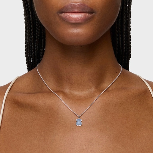 Silver New Color Necklace with Quartz with Dumortierite