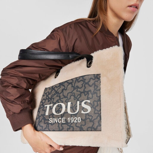 Large beige Amaya Kaos Icon Fur Shopping bag | TOUS