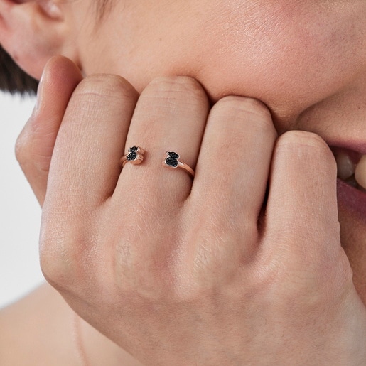 Anillo abierto Motif con baño de oro rosa 18 kt sobre plata con Espinelas