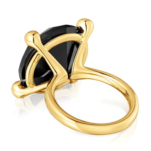 Μεγάλο δαχτυλίδι Color Black με επιχρύσωση 18 καρατίων πάνω σε ασήμι και όνυχα