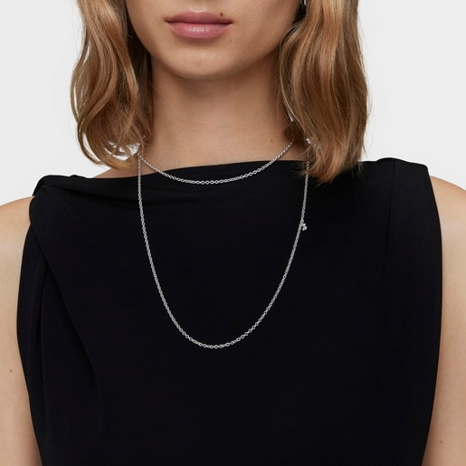 Long silver Necklace with round rings Bold Bear