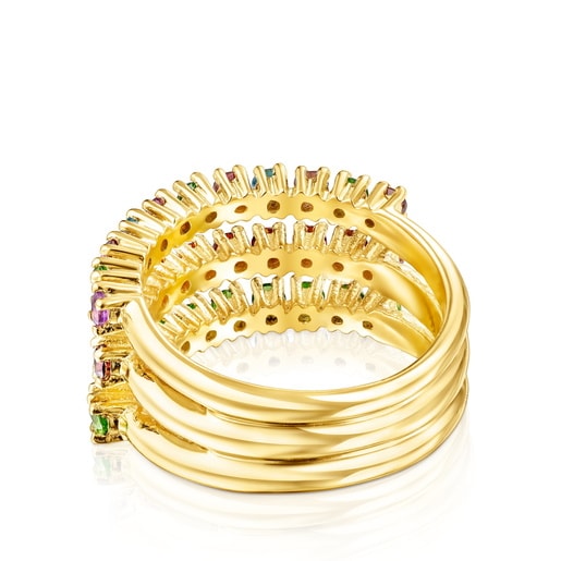 TOUS Silver Vermeil TOUS Straight Triple ring with gemstones | Westland Mall