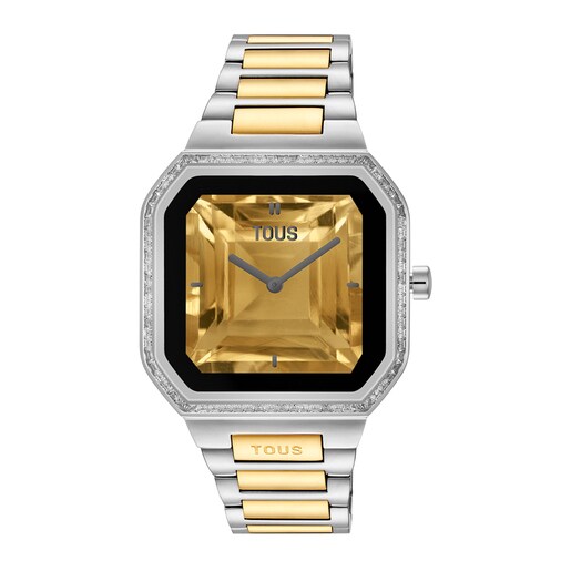 Montre Smartwatch avec bracelet en acier, acier doré et zirconiums B-Connect