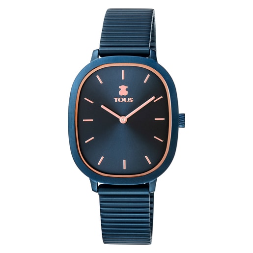 Reloj Heritage Brick de acero IP azul/rosado