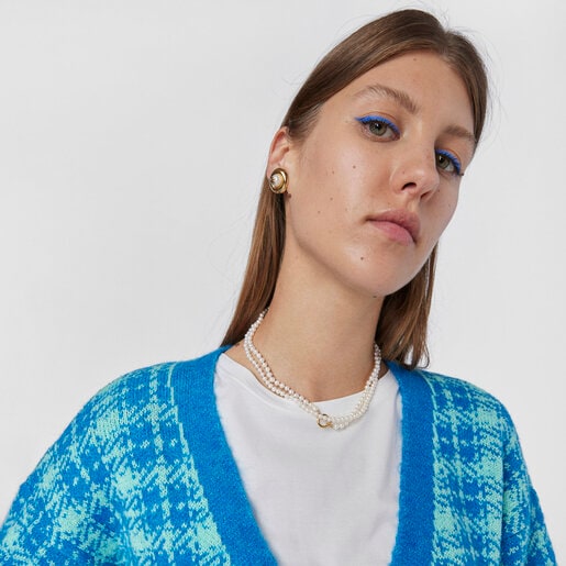 Aretes grandes TOUS Basics disco con baño de oro 18 kt sobre plata y perla