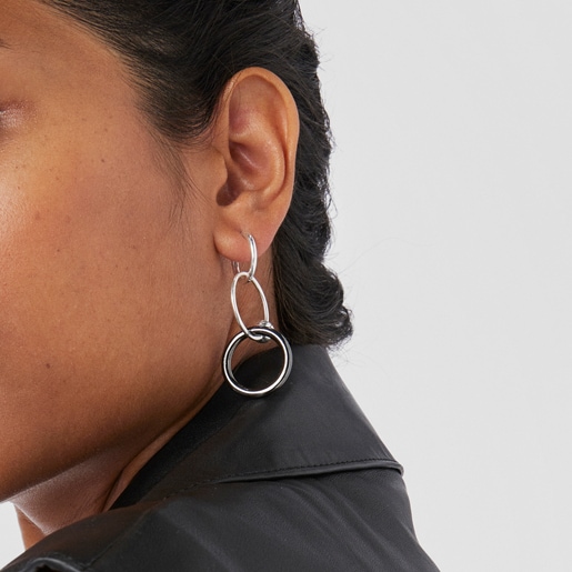 Silver and dark silver Plump Double hoop earrings