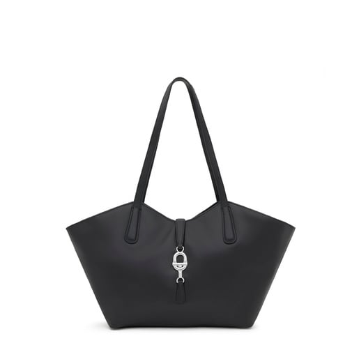 Tote bag média em pele preta TOUS MANIFESTO