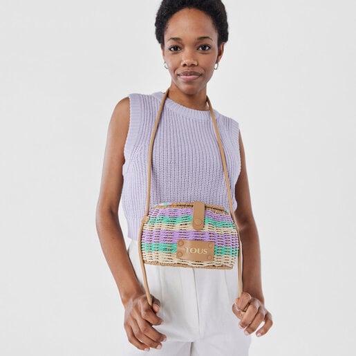 モーブカラーのラフィア製クロスボディバッグ Scoubidou