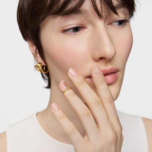 טבעת Claws‏ Icon Color LGG מכסף בציפוי זהב 18 קראט עם אבן אודם מעבדה