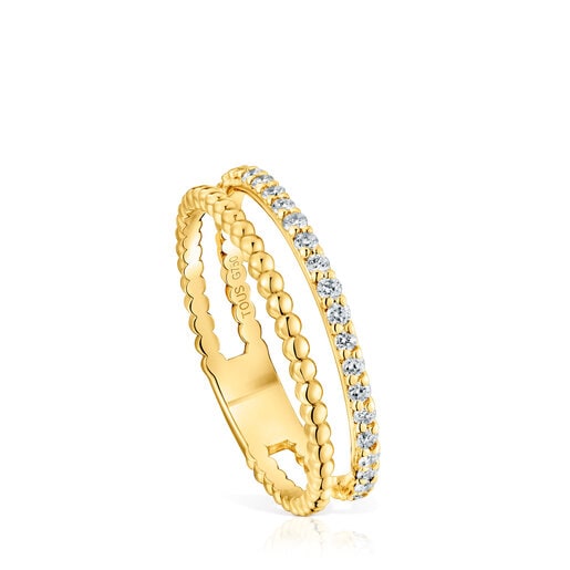 Medium double gold Ring with diamonds Les Classiques