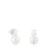 Silver Bear earrings with cultured freshwater pearl Sweet Dolls