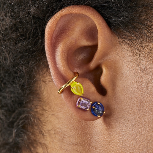 עגיל דמוי פירסינג וויברנט קולורס מורמייל צהוב בשילוב אמייל ואבני חן