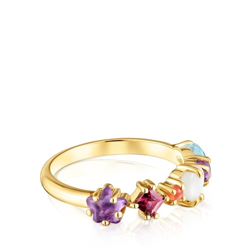 Anillo pequeño con baño de oro 18 kt sobre plata y motivos gemas Sugar Party
