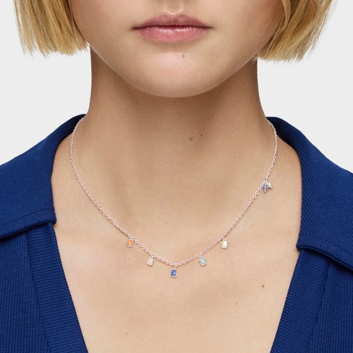 Mini Color Necklace in Silver with Gemstones and Pearl
