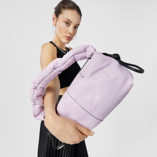 モーブカラーのレザー製ミディアムワンショルダーバッグ TOUS Soft