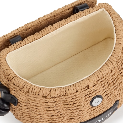 ブラックカラーのラフィア製クロスボディバッグ Scoubidou