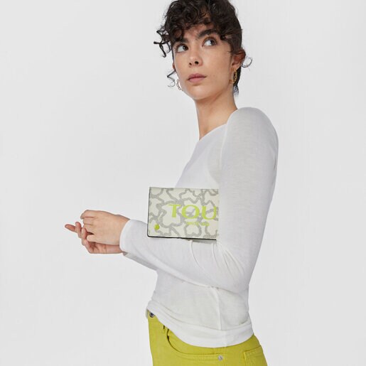 Portefeuille Flat Kaos Legacy moyen beige et citron vert