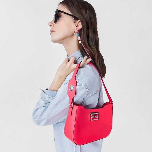 Sac porté épaule en cuir rose fluo TOUS Legacy