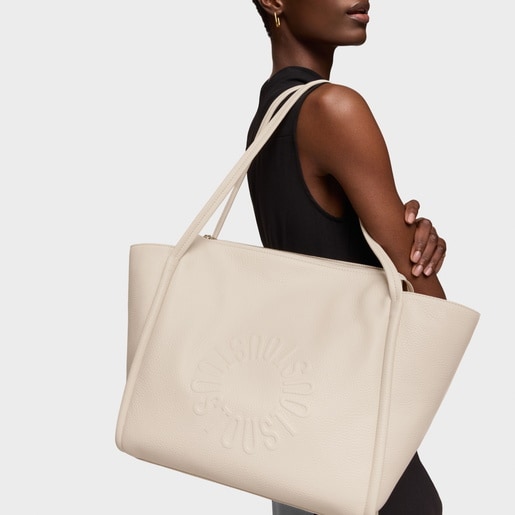 Capazo grande de piel beige TOUS Miranda