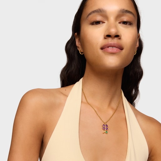 Pendant with 18kt gold plating over silver and gemstones Daisy