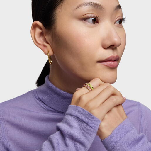 18kt gold-plated silver cuadruple ring with gemstones TOUS Straight