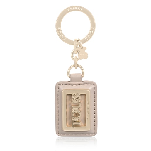 Beige Tous Square Plate Keychain