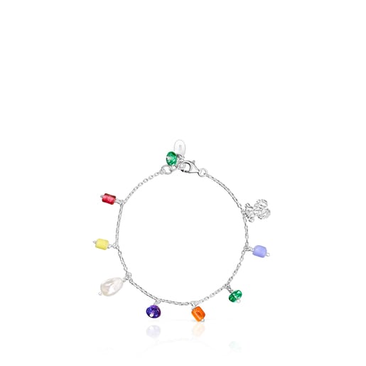 Pulsera Oceaan oso de plata, perla y glass multicolor