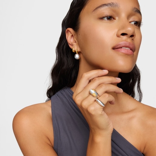 Two-tone dome Ring with motifs Warm