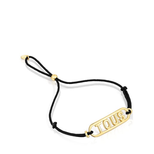 Pulsera de nylon negro con baño de oro 18 kt sobre plata Logo