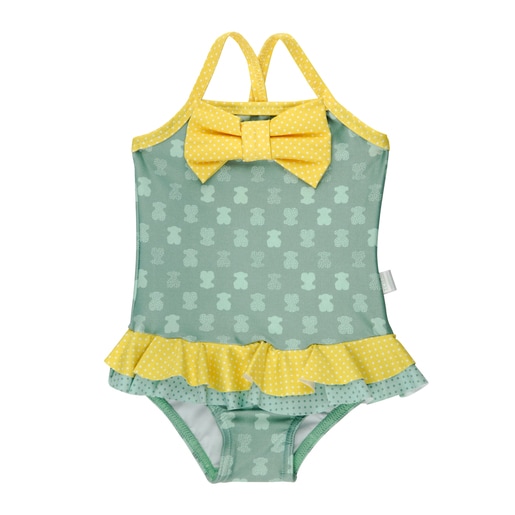 Multi-bear bathing costume with straps in green